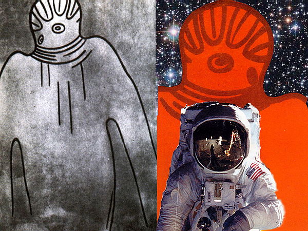Наскалшьный рисунок и вид современного космонавта