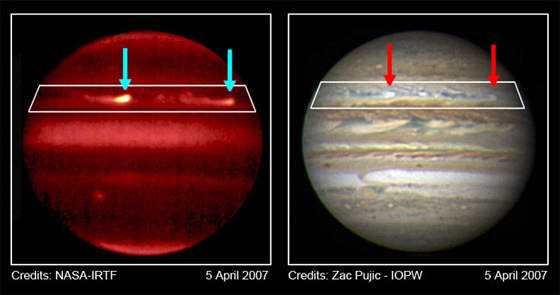Вспышки в атмосфере Юпитера, облака на Юпитере